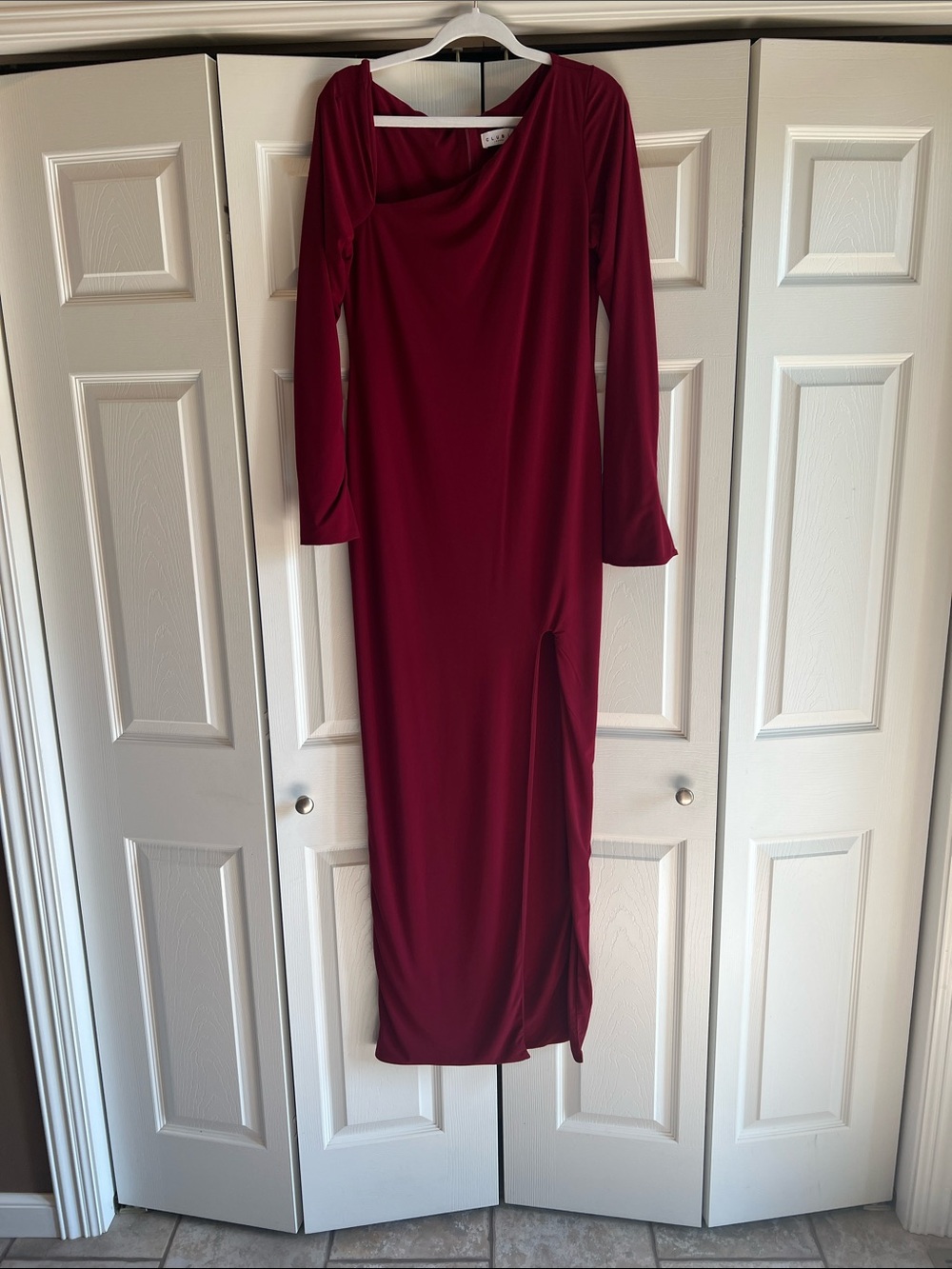 Club L London Wine Red Long Sleeve Maxi Dress